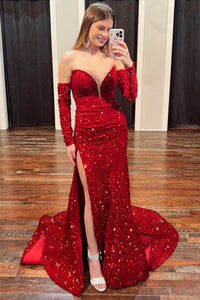 Strapless Sequin Mermaid Long Formal Dress with Slit