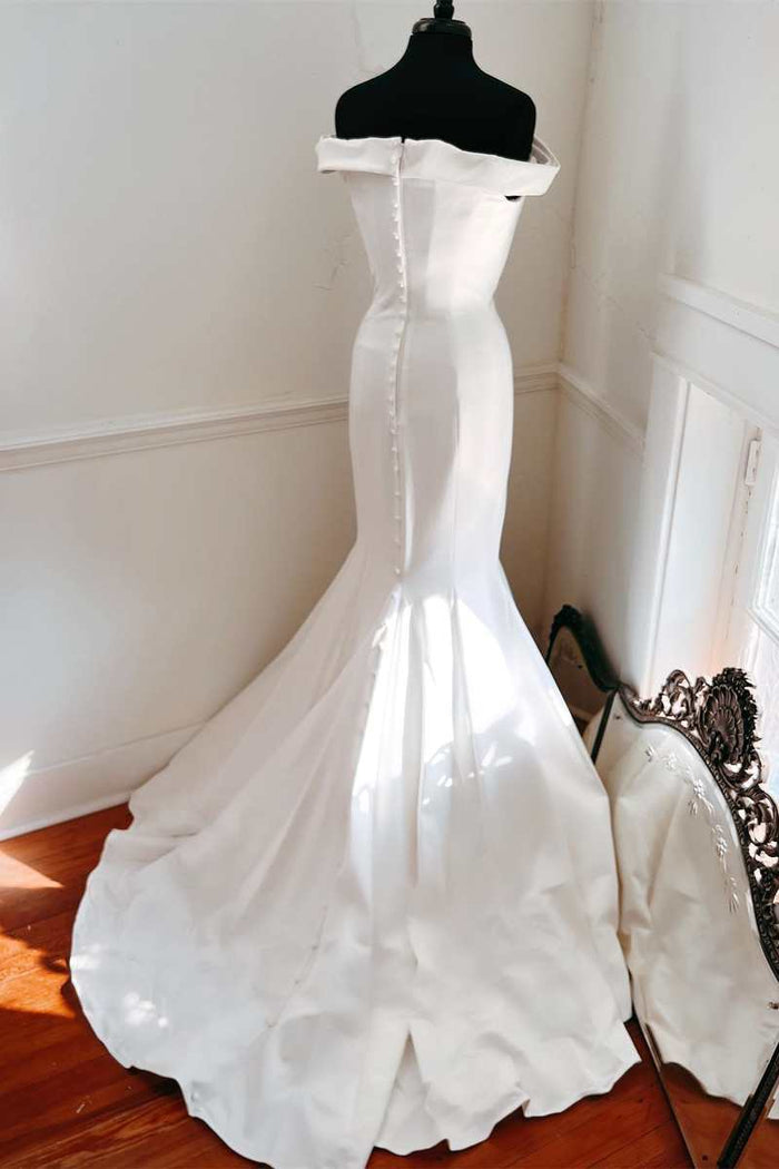 Elegant White Off-the-Shoulder Mermaid Long Wedding Dress