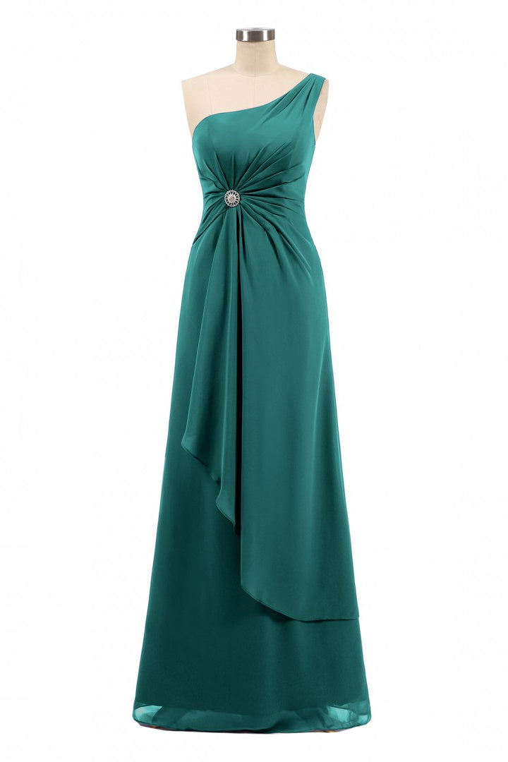 One-Shoulder Green Twist-Front Long Bridesmaid Dress