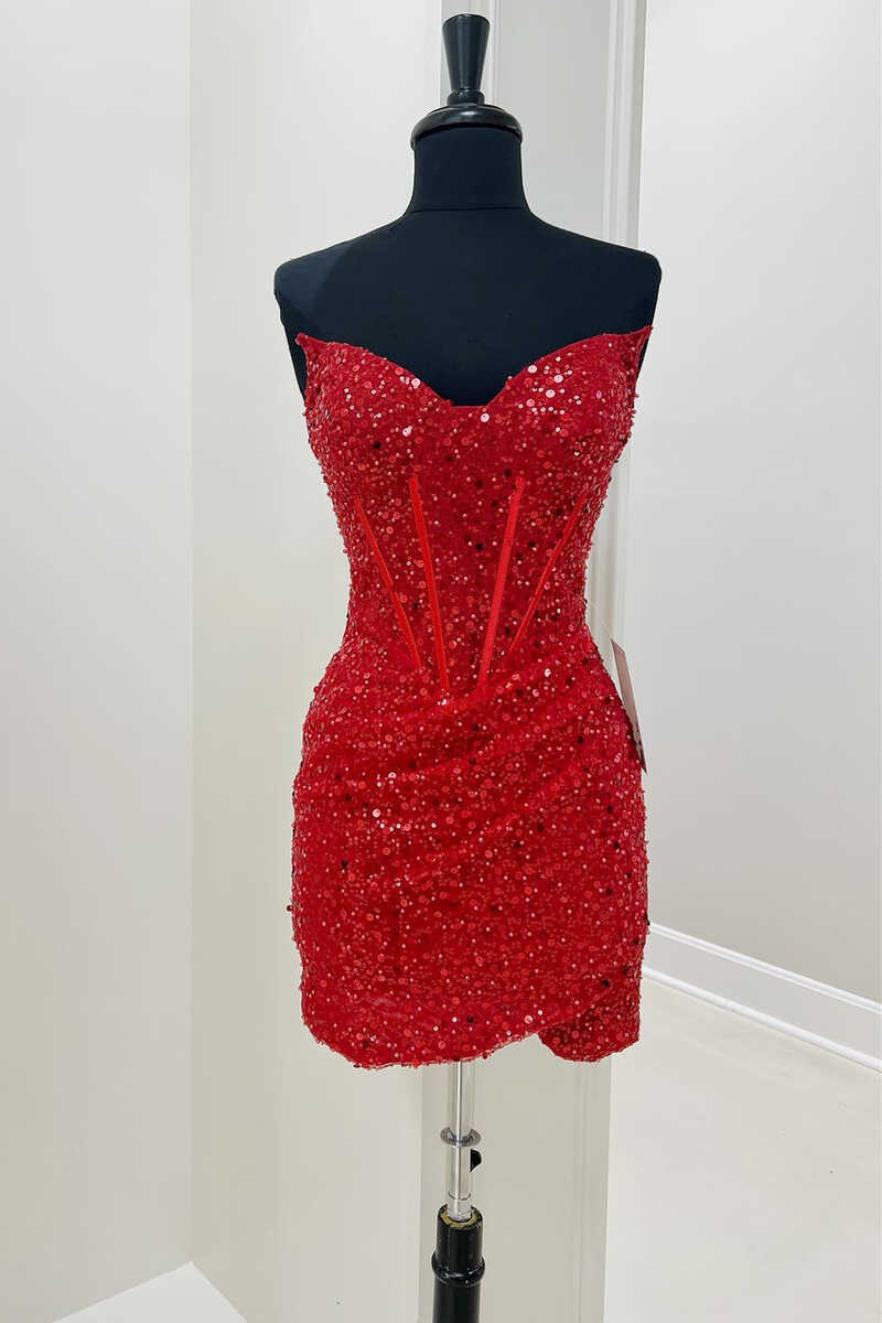 Buy cheap Glitter Rhinestones Strapless Short Red Homecoming Dress Party  Dress online
