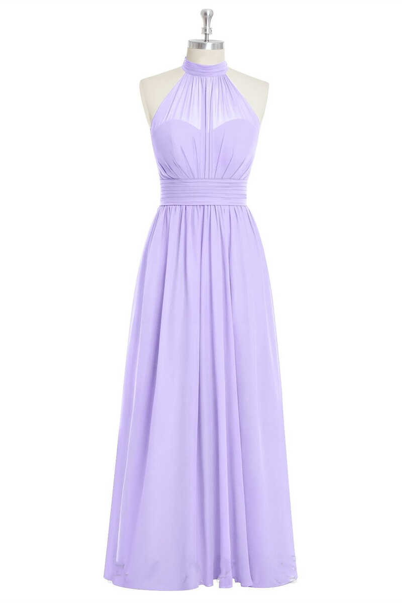 Lavender Chiffon Halter Long Bridesmaid Dress