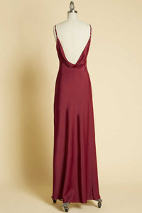 Simple Burgundy V-Neck Backless Long Formal Dress