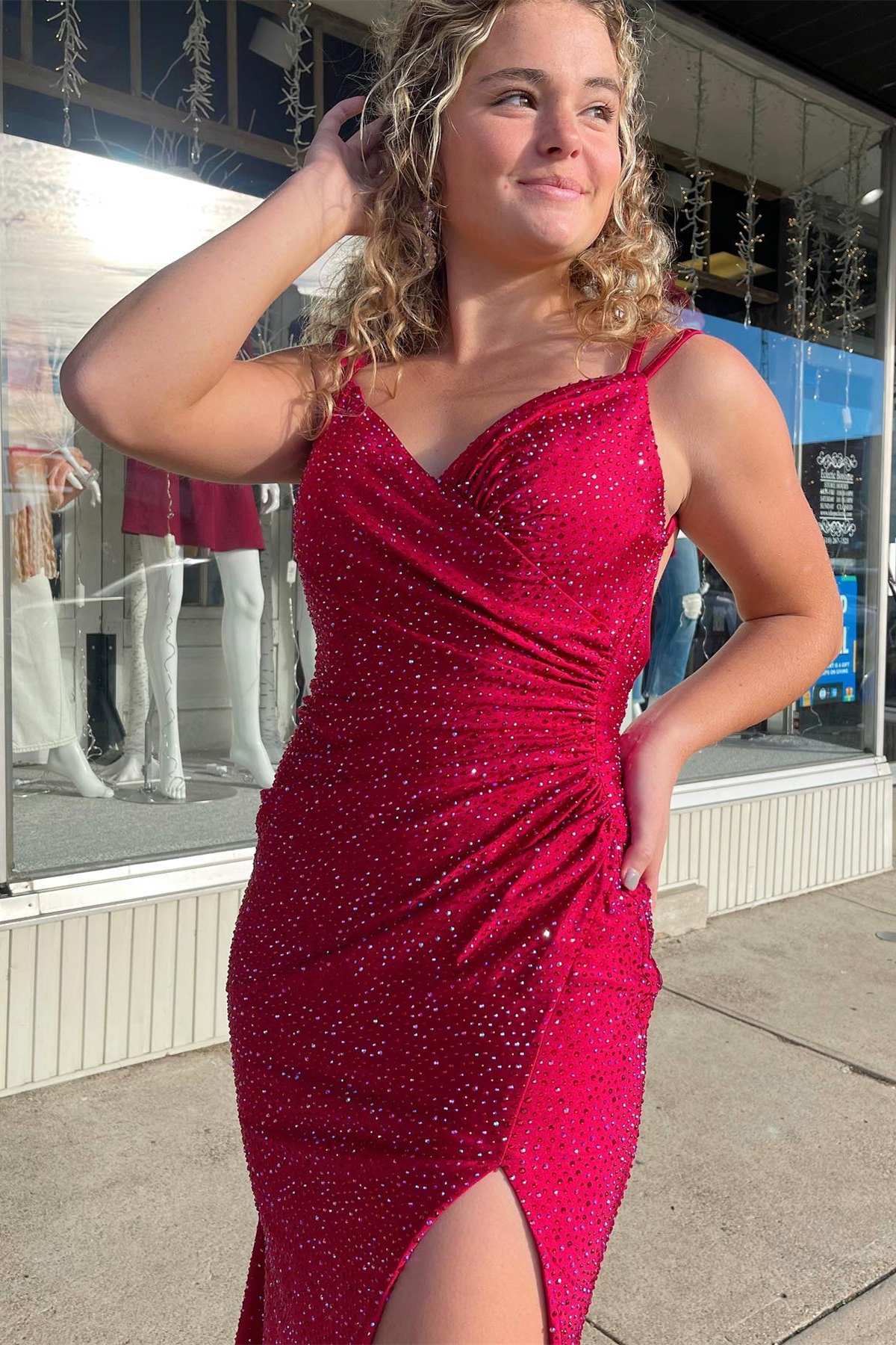 Red beaded clearance cocktail dress