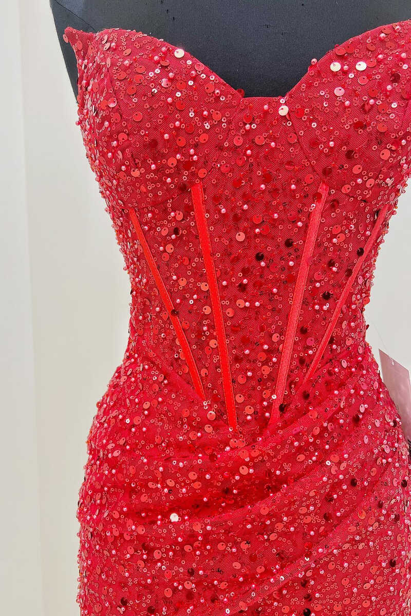 Red Sequin Strapless Mini Homecoming Dress