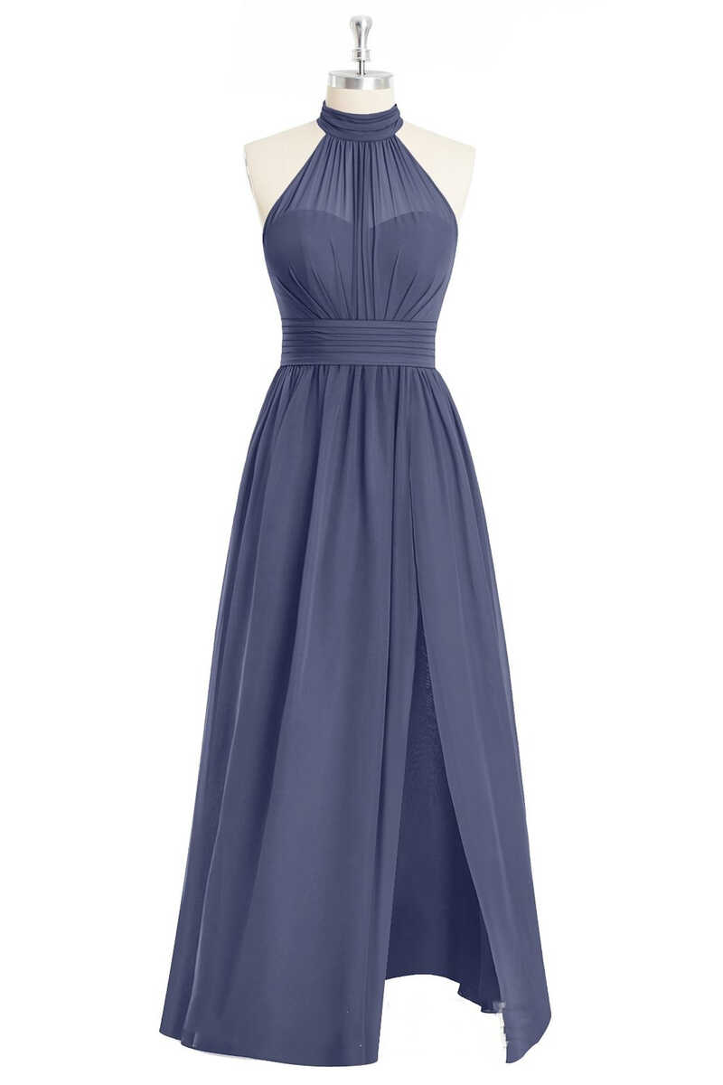 Lavender Chiffon Halter Long Bridesmaid Dress