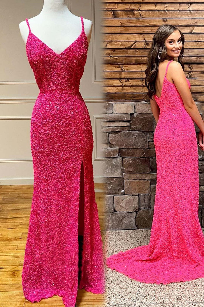 Mermaid Yellow Sequins Long Prom Dress with Slit
