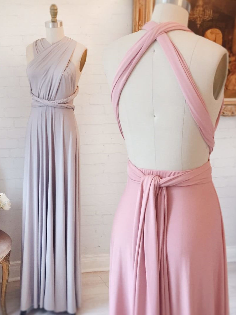 Elegant A-Line Pink Long Bridesmaid Dress Wedding Party Dress