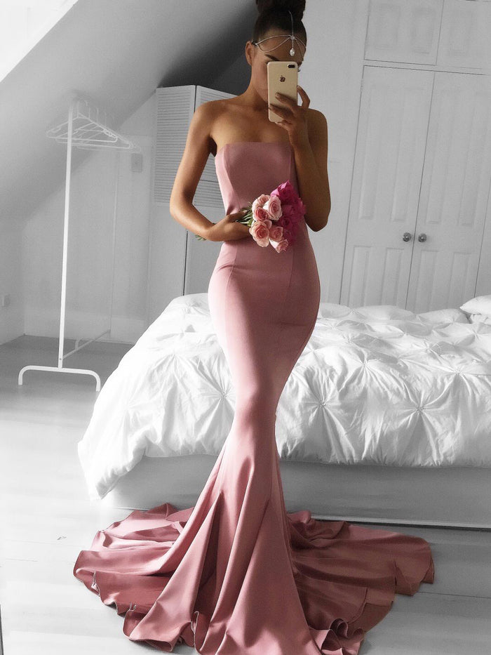 Gorgeous Strapless Burgundy Mermaid Long Bridesmaid Dress