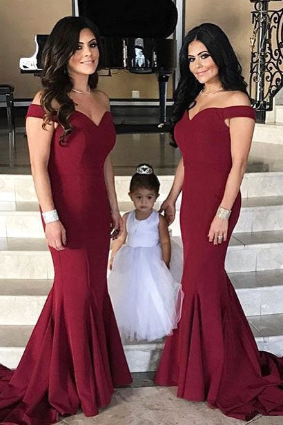 burgundy mermaid bridesmaid dresses