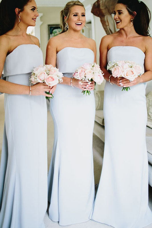 Elegant Strapless Mermaid Long Bridesmaid Dress with Bow