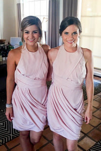 Halter Short Pink Chiffon Bridesmaid Dress