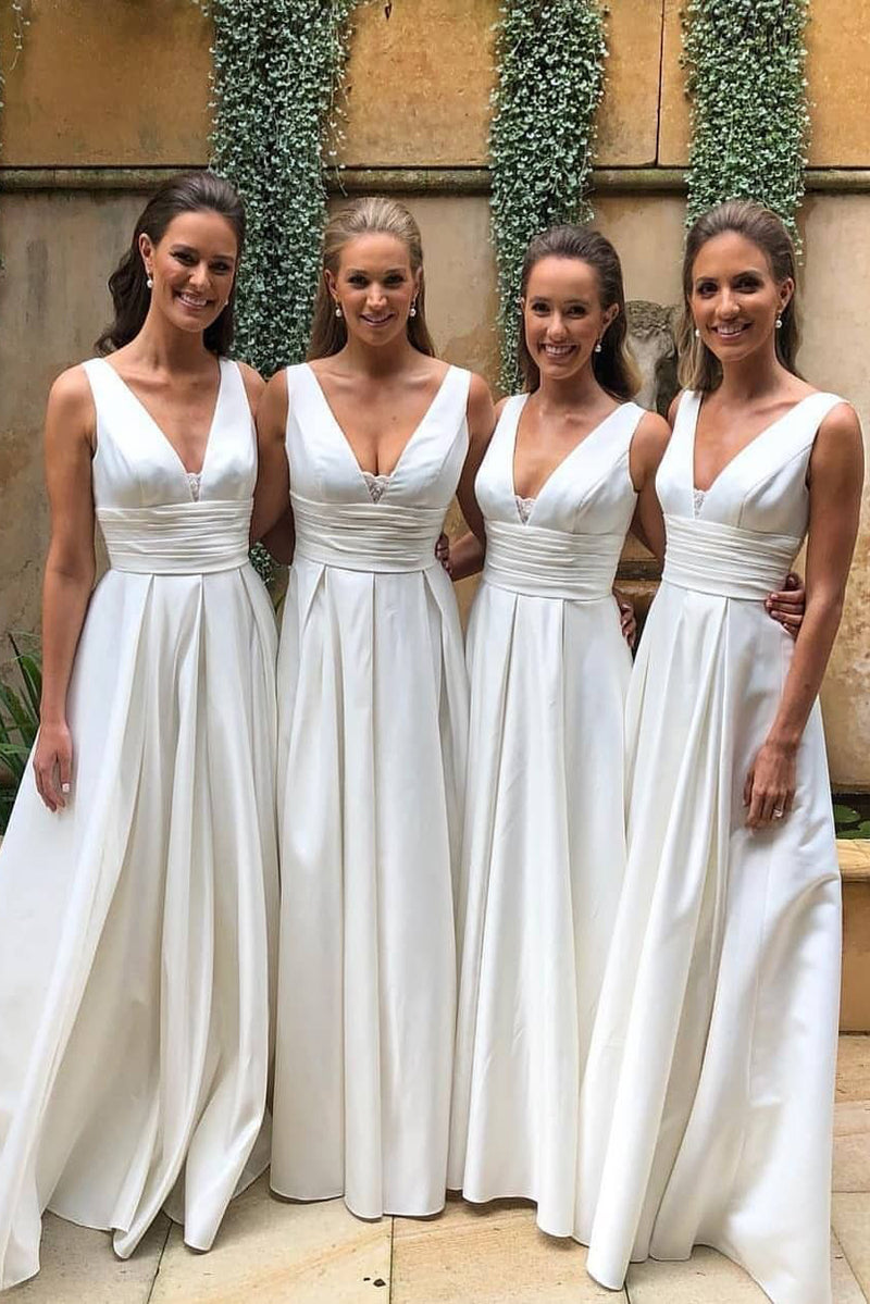 A-Line Empire Ruched Ivory Long Bridesmaid Dress