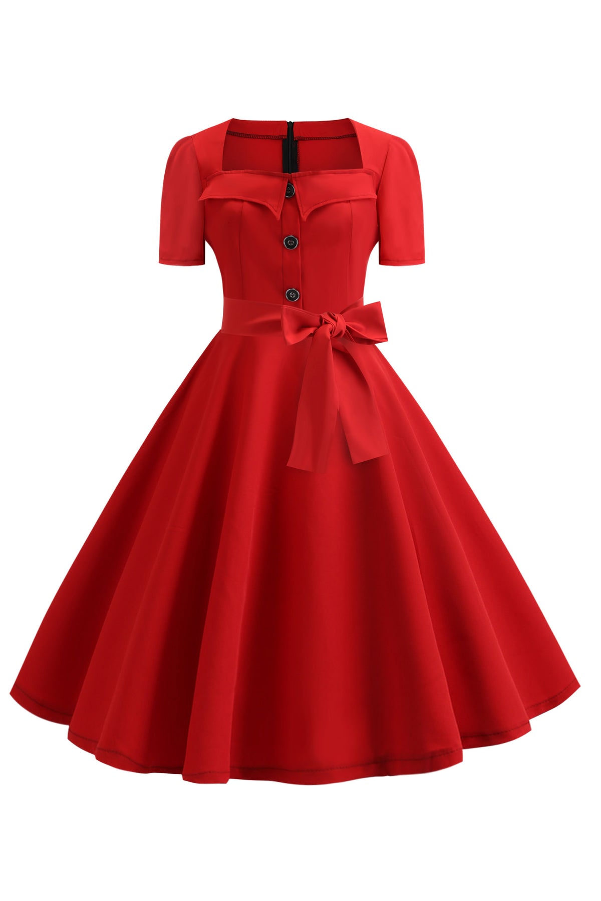 Vintage Square Neck Fit & Flare Red Cocktail Dress