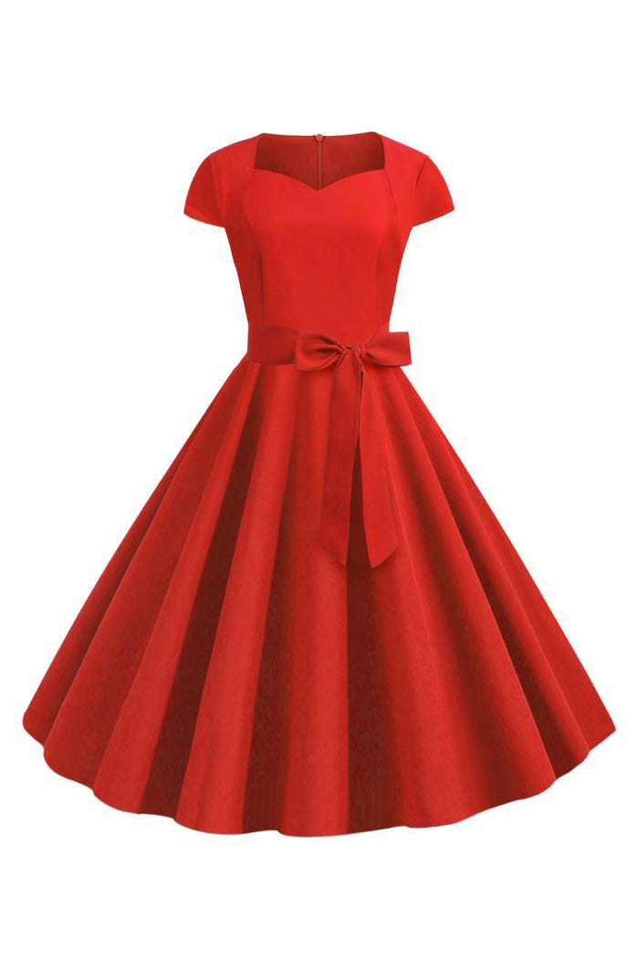 Sweetheart Red Swing Dress with Ribbon
