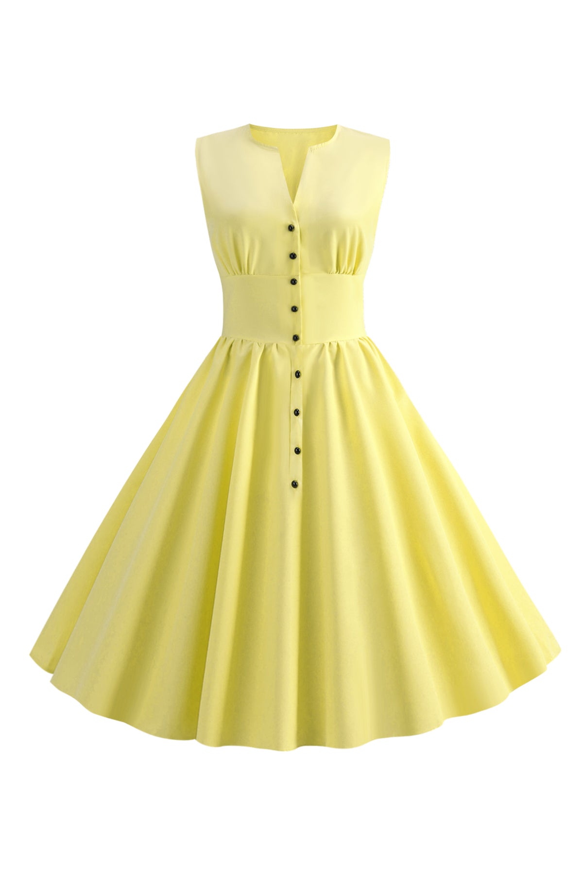 Simple Button Embellished Yellow Cocktail Dress
