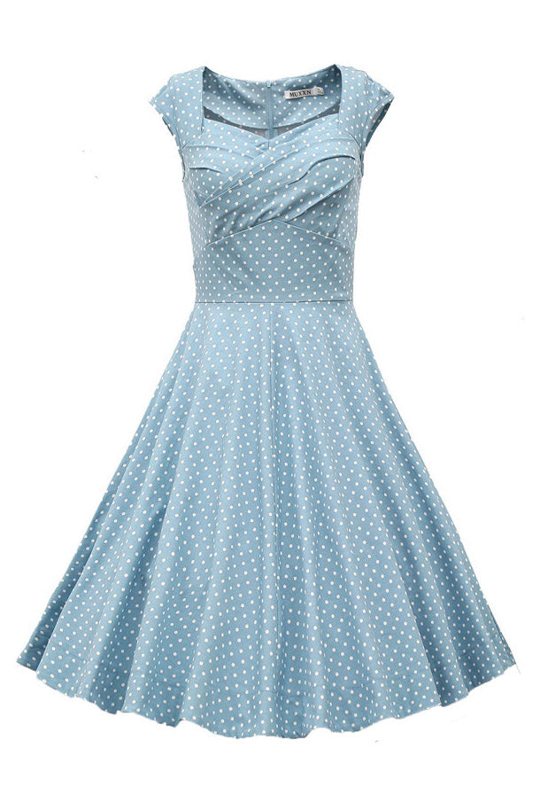 Sweetheart Pleated Pin Dot Cocktail Dress