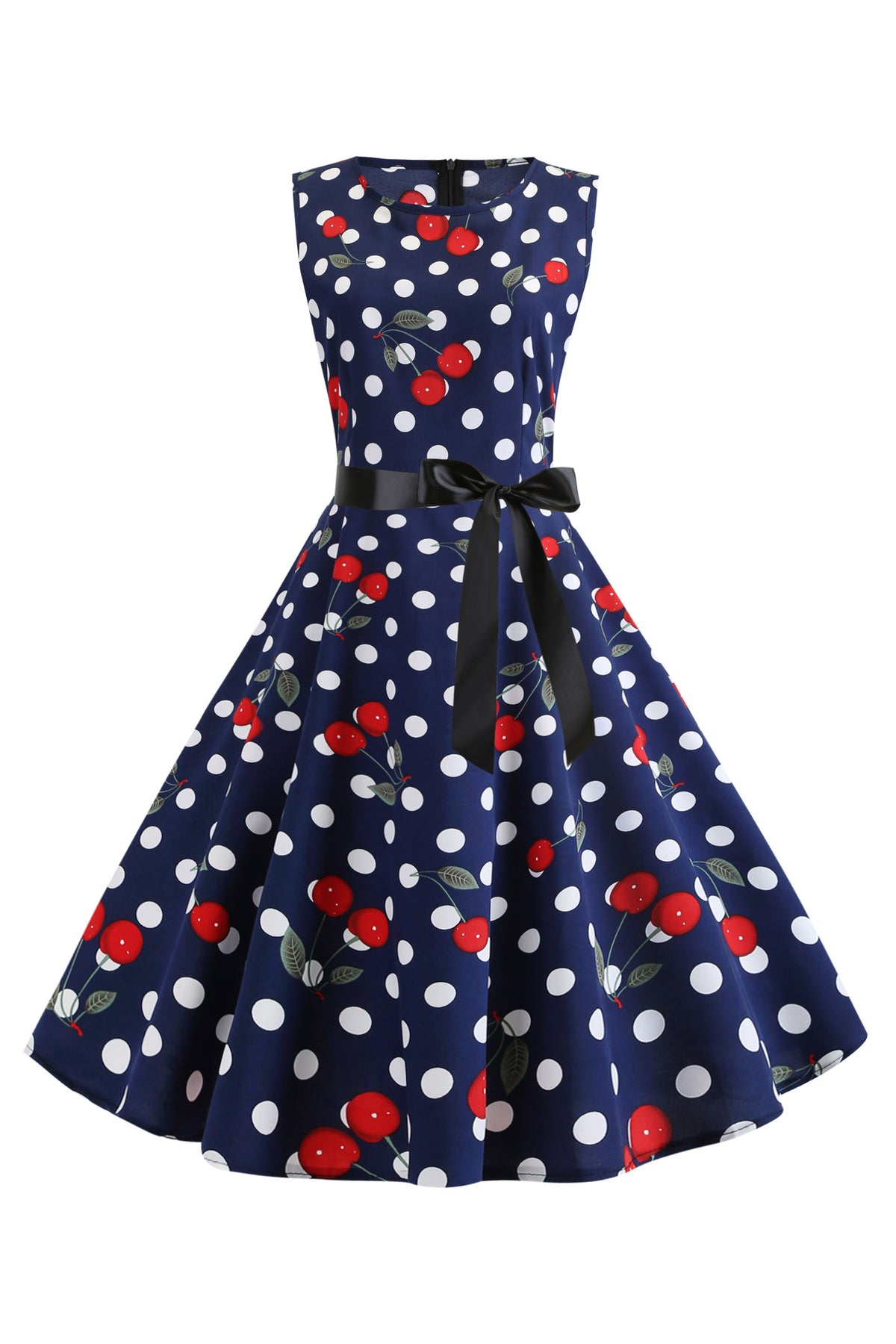 Vintage Jewel Cherry Print Swing Dress with Ribbon