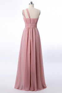 One Shoulder Blush Pink Chiffon A-line Bridesmaid Dress