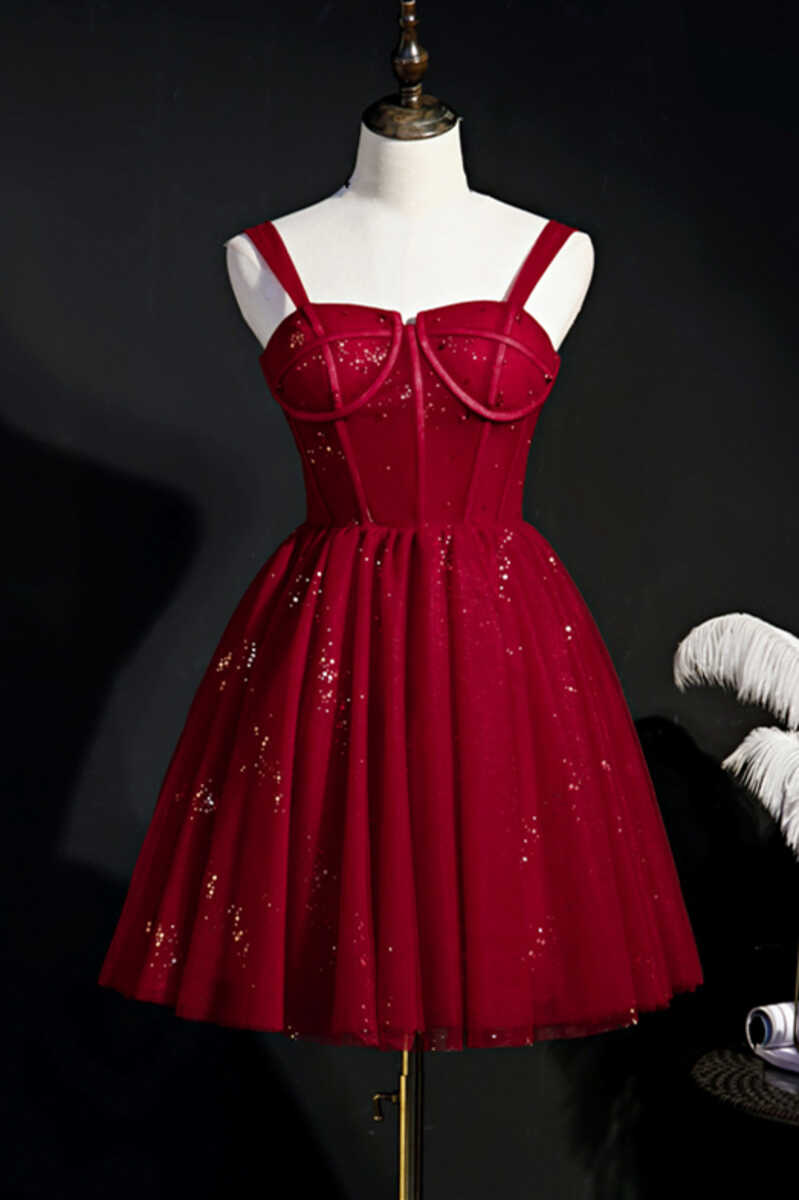 Red Sequins Straps A-Line Short Homecoming Dress