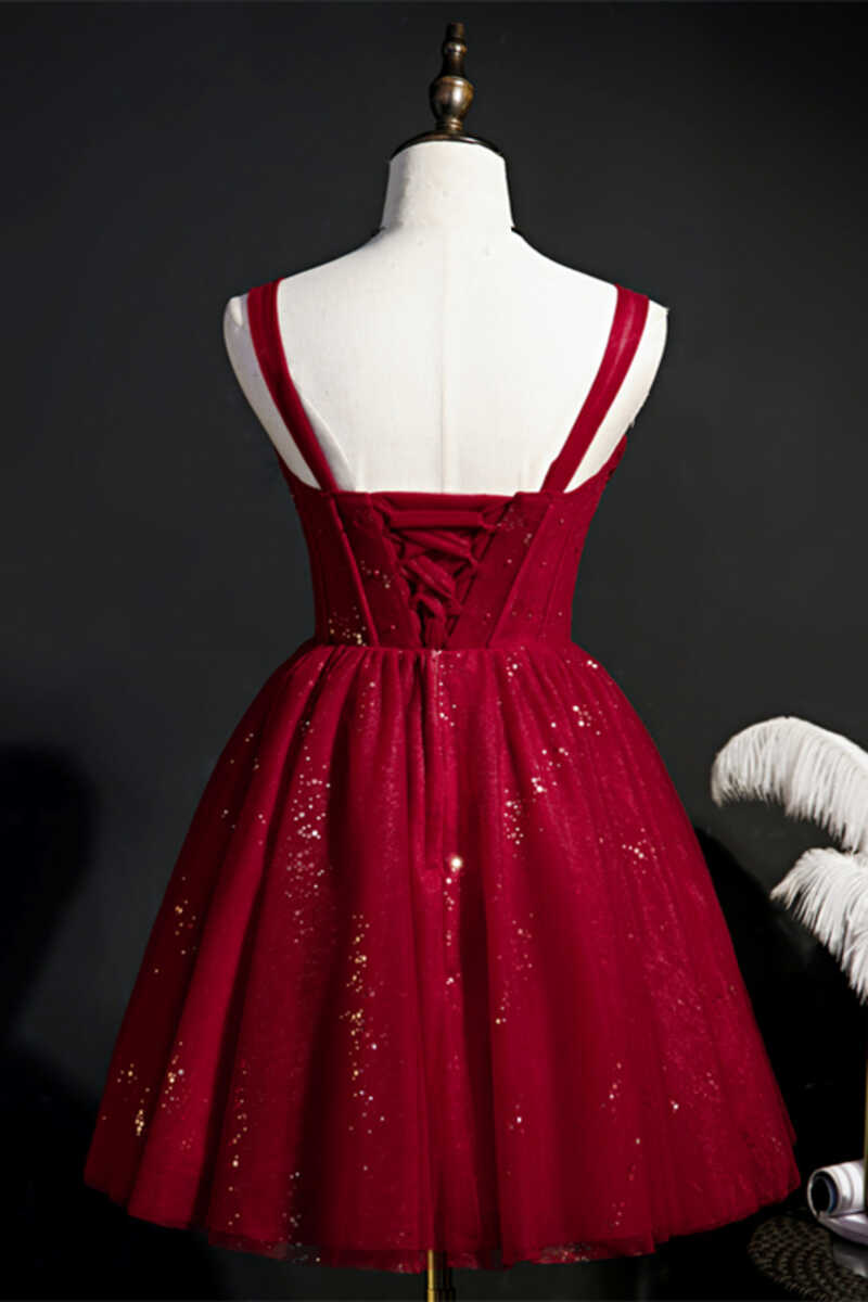 Red Sequins Straps A-Line Short Homecoming Dress