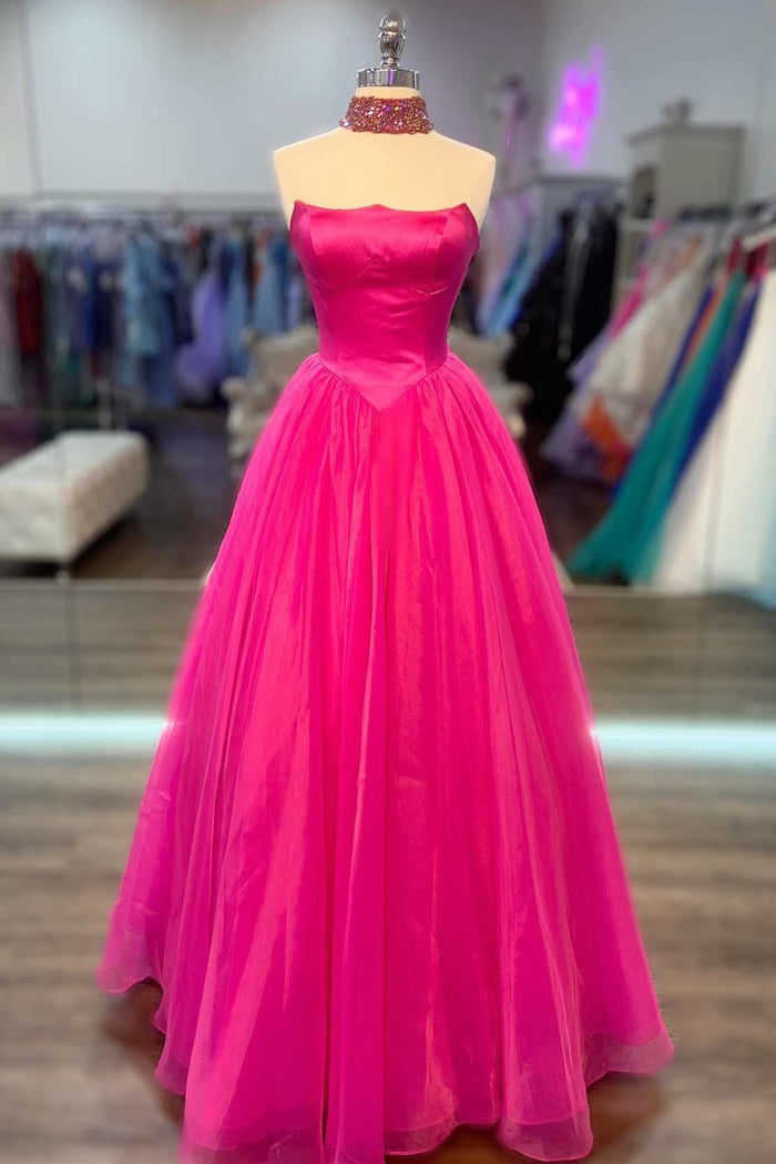 Hot Pink Strapless Ball Gown with Pockets