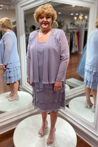 Two-Piece Lavender Ruffled Mother of the Bride Dress with Cardigan