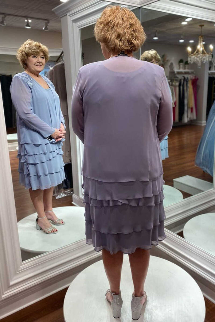 Two-Piece Lavender Ruffled Mother of the Bride Dress with Cardigan
