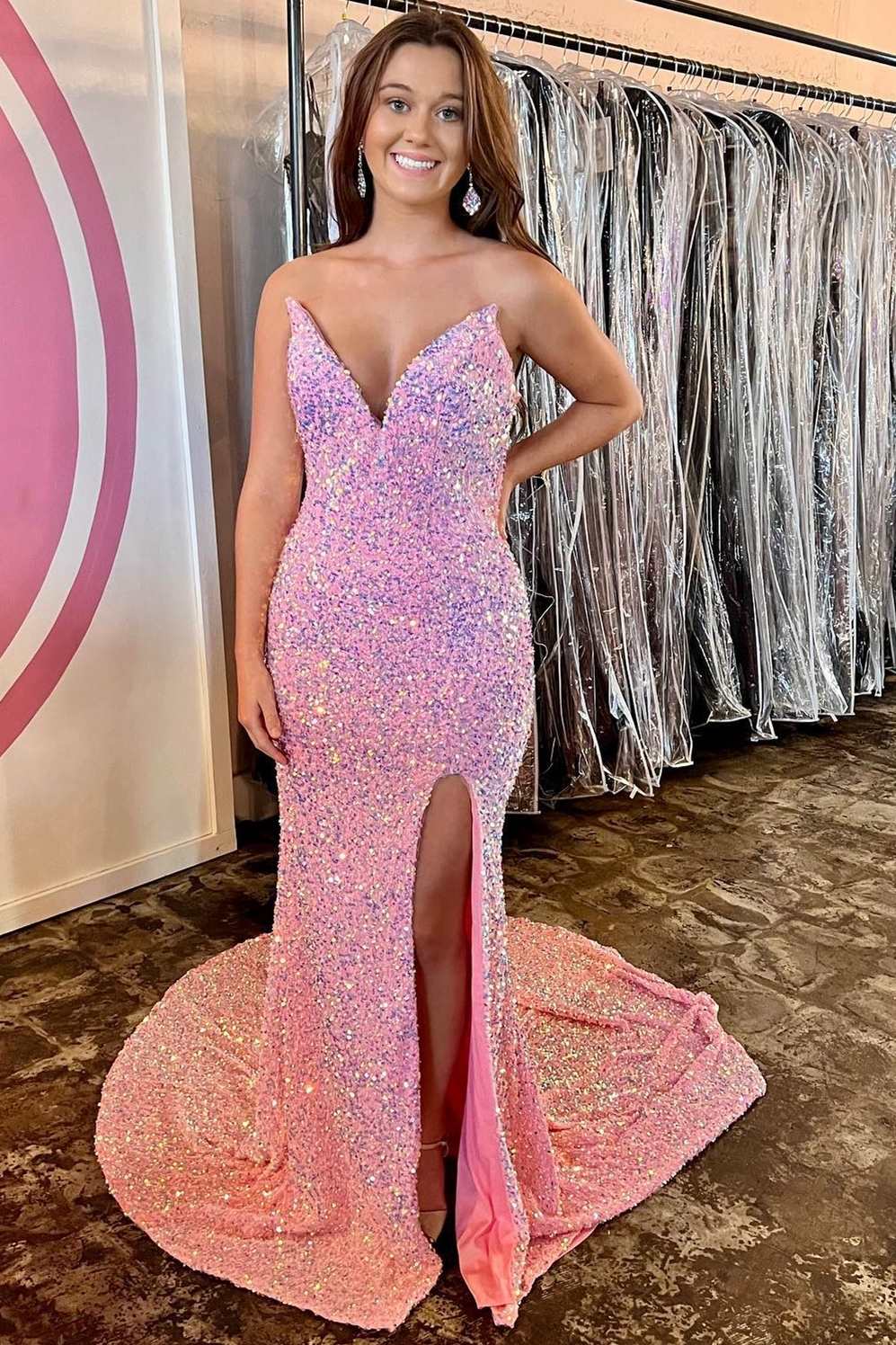 Pink glitter shop mermaid prom dress