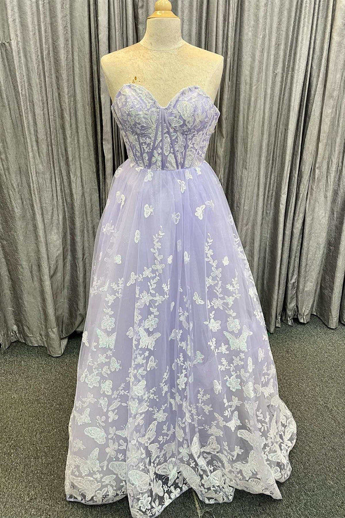 Lilac Appliques Sweetheart A-Line Prom Dress