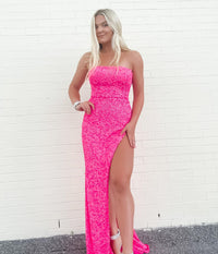 Hot Pink Sequins Mermaid Long Prom Dress