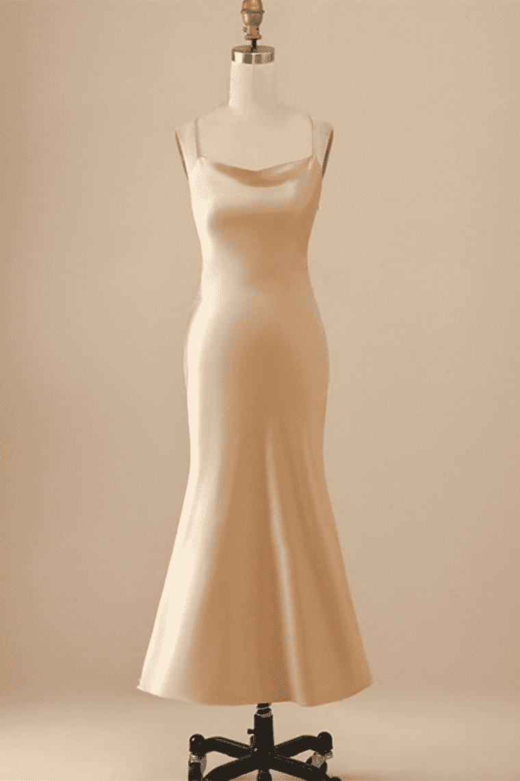 champagne bridesmaid dress cowl neck