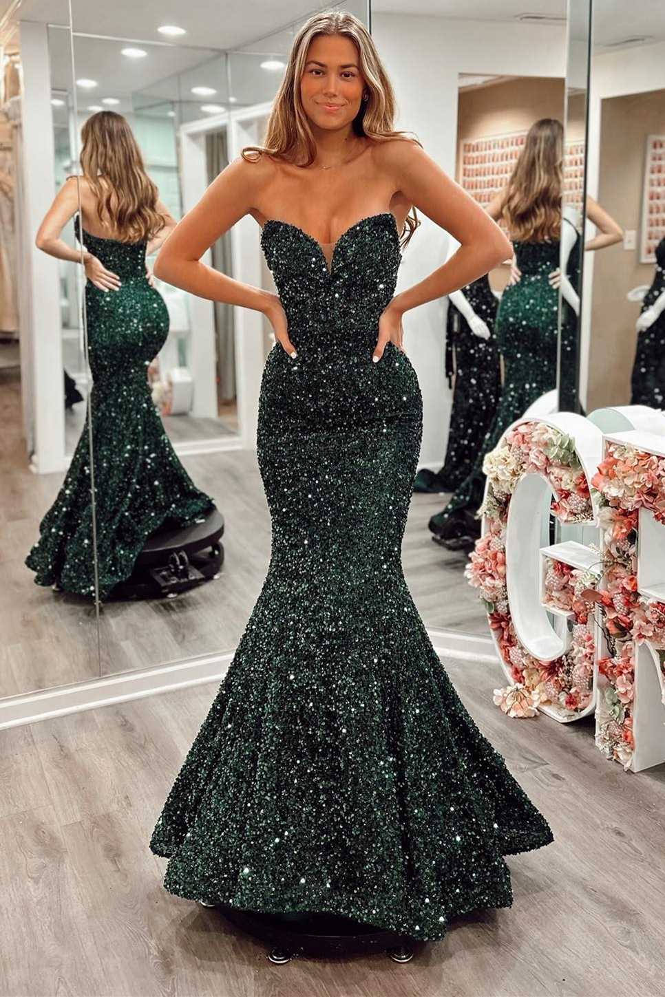 Green sequin cheap dress prom