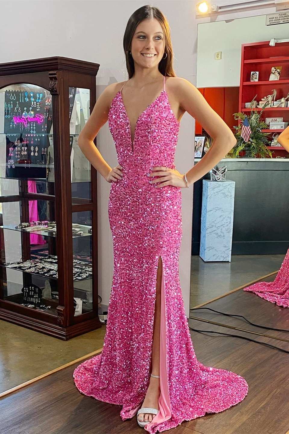 Pink sequin backless on sale dress