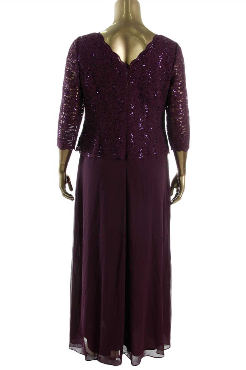 Two-Piece Plum Purple Long Sleeve Long Mother of the Bride Dress