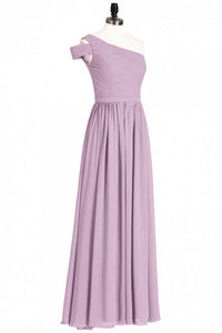 Dusty Purple Chiffon One-Shoulder A-Line Long Bridesmaid Dress