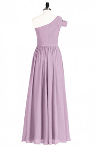 Dusty Purple Chiffon One-Shoulder A-Line Long Bridesmaid Dress