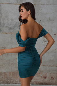Teal Blue Off-the-Shoulder Bodycon Mini Party Dress