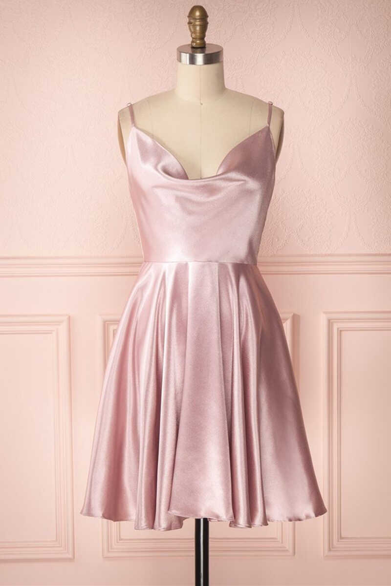 Dusty Pink Cowl Neck A-Line Short Homecoming Dress