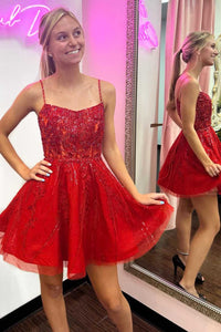 Glitter Red Straps A-Line Homecoming Dress