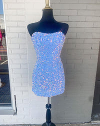 Royal Blue Sequin Strapless Mini Homecoming Dress