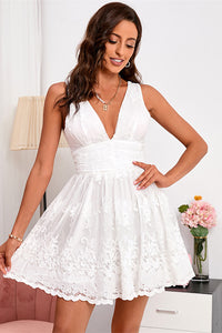 White Lace V-Neck Backless A-Line Short Party Dress