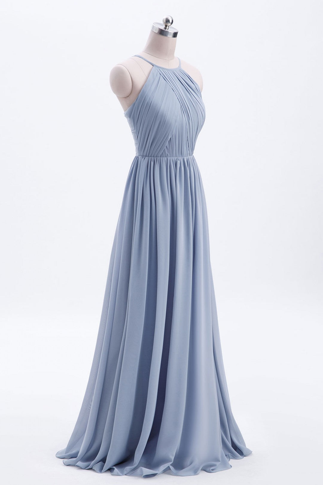 Misty Blue Scoop Chiffon A-line Long Bridesmaid Dress