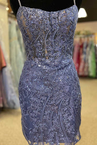Glittery Lace-Up Mini Homecoming Dress