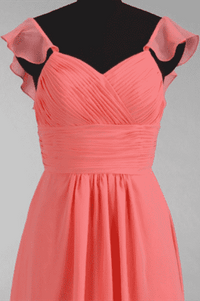 Coral Pink Chiffon Ruffled Straps A-Line Short Bridesmaid Dress