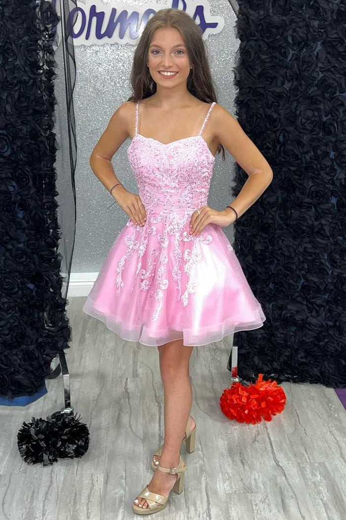 Glitter A-Line Pink Lace-Up Short Homecoming Dress
