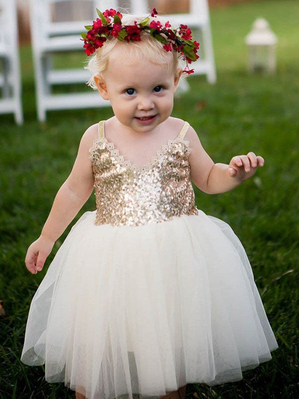 Adorable Ball Gown Gold and Ivory Flower Girl Dress
