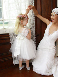 Cute A-Line Cap Sleeves Ivory Flower Girl Dress with Ribbon