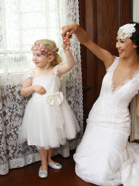 Cute A-Line Cap Sleeves Ivory Flower Girl Dress with Ribbon