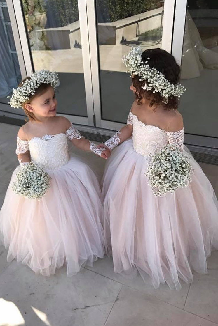 Ball Gown Long Sleeves Pink Long Flower Girl Dress – Dreamdressy
