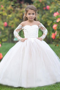 Princess Long Sleeves White Long Flower Girl Dress